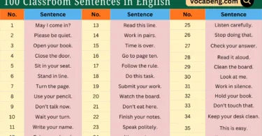 100 Classroom Sentences in English with Pictures