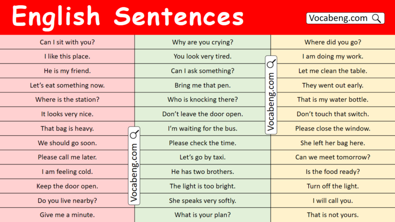 100 English Sentences for Students and Kids with Pictures