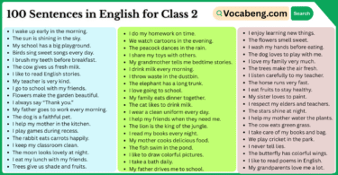 100 Sentences in English for Class 2 with Pictures