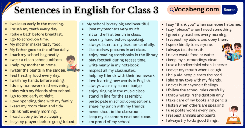 100 Sentences in English for Class 3 with Pictures