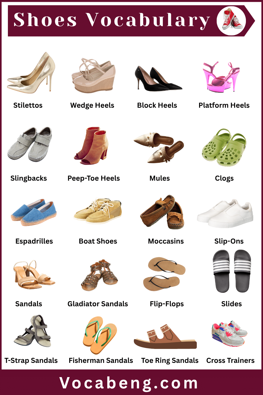 60 Shoes Vocabulary words with Pictures