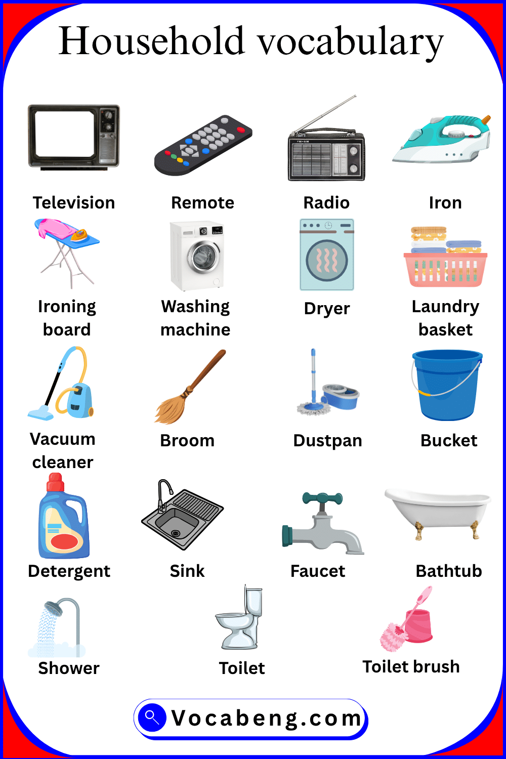 Basic Household vocabulary with Pictures