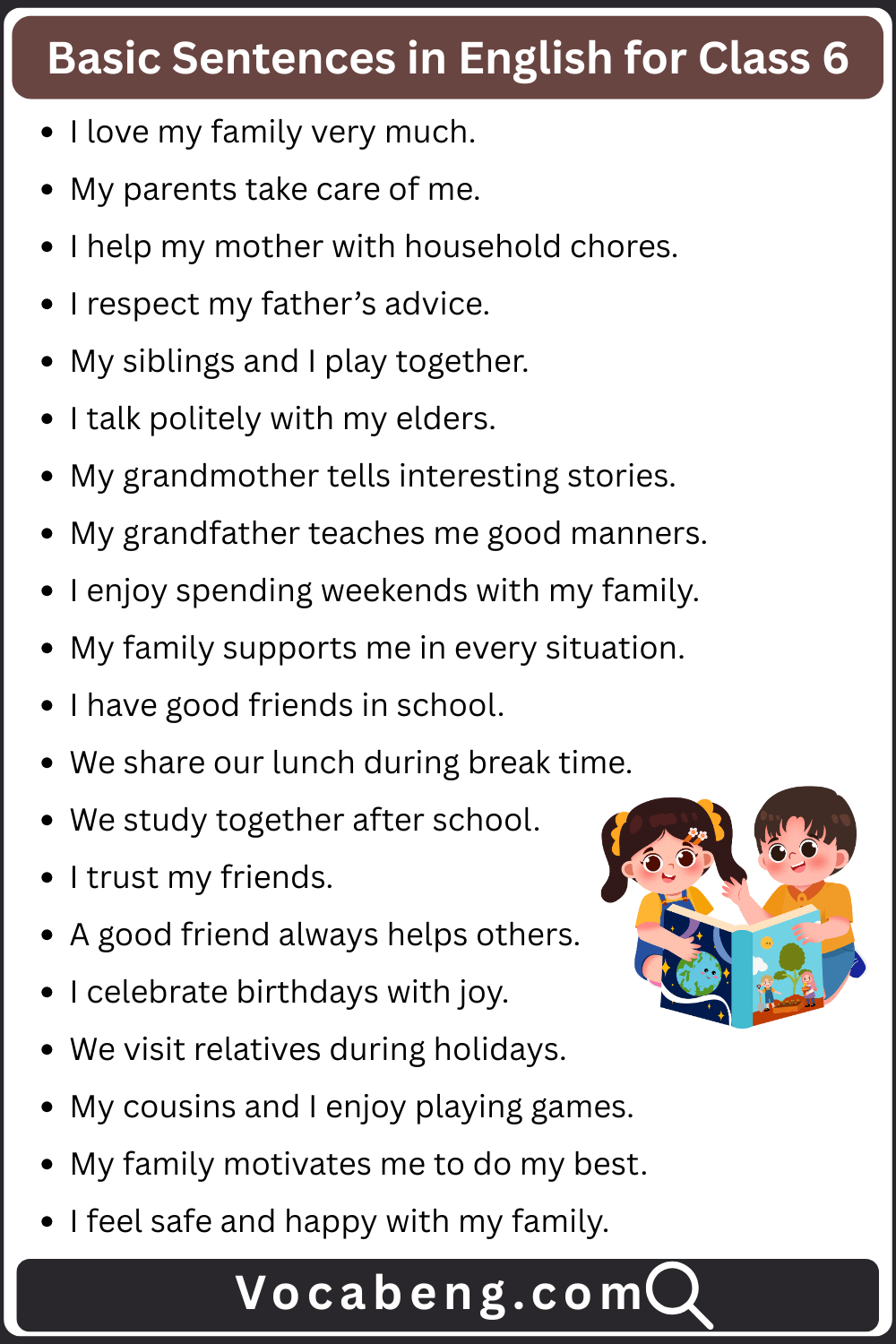 Basic Sentences in English for Class 6