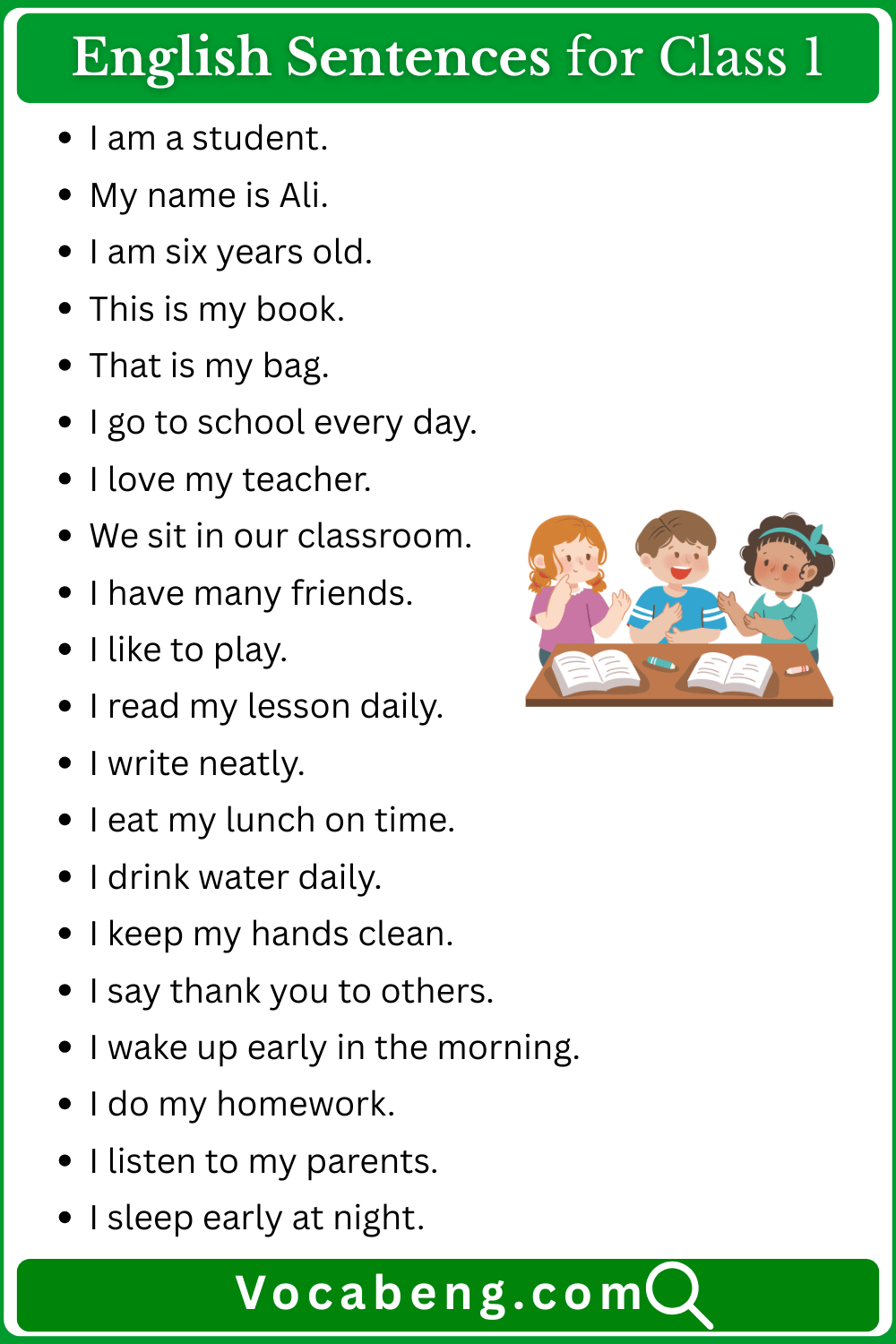 Common English Sentences for Class 1