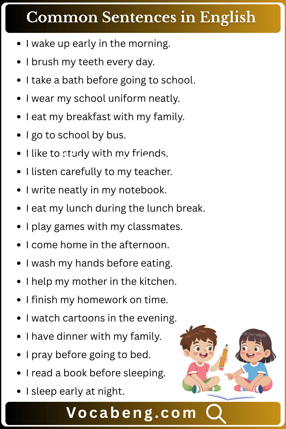 Common Sentences in English for Class 4
