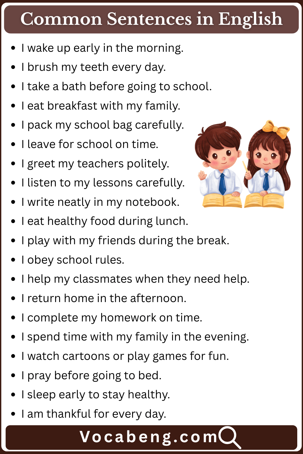 Common Sentences in English for Class 6