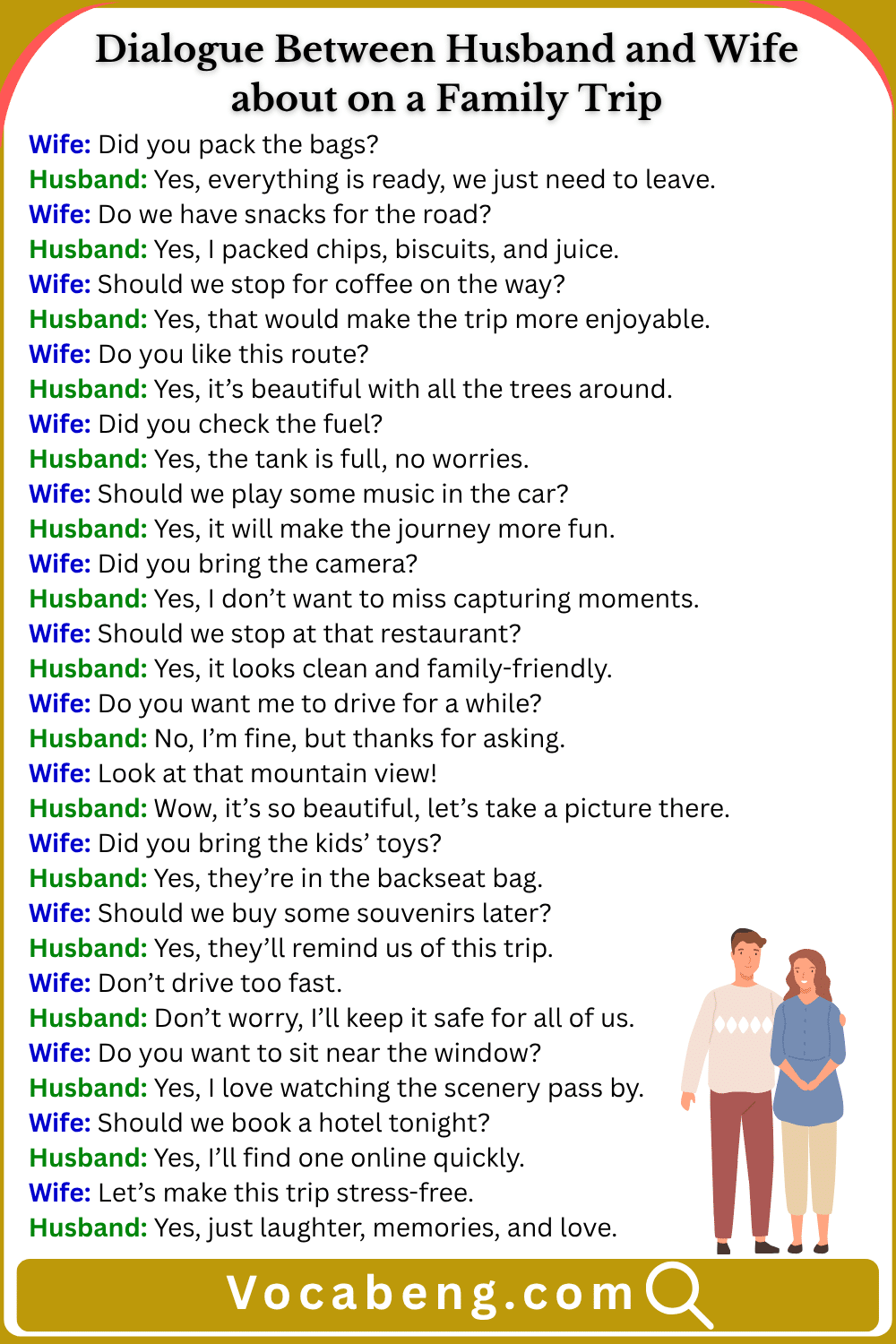 Dialogue Between Husband and Wife about on a Family Trip