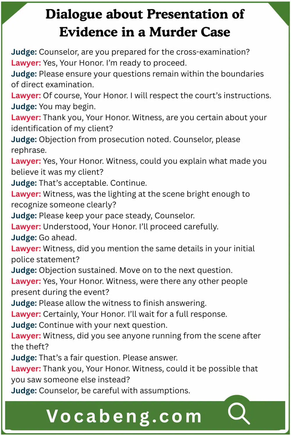 Dialogue about Presentation of Evidence in a Murder Case