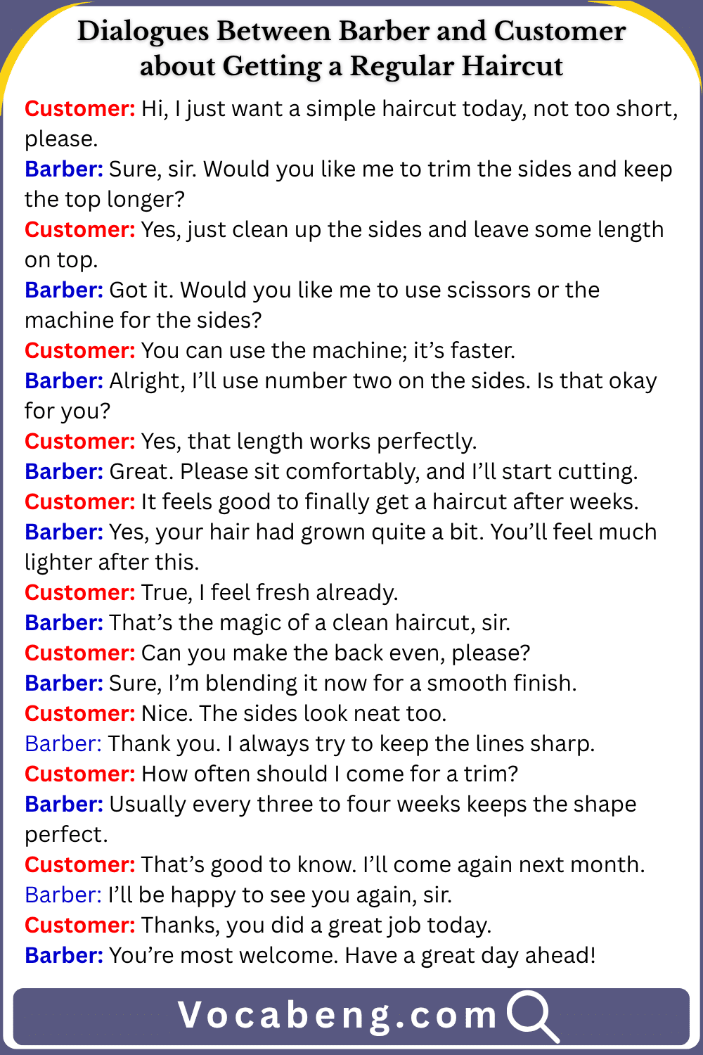 Dialogues Between Barber and Customer about Getting a Regular Haircut