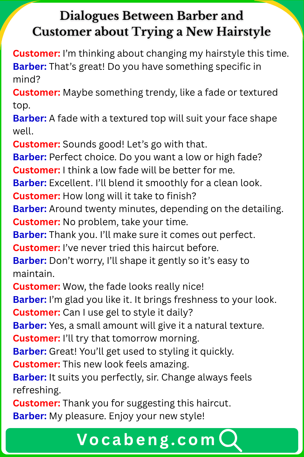 Dialogues Between Barber and Customer about Trying a New Hairstyle
