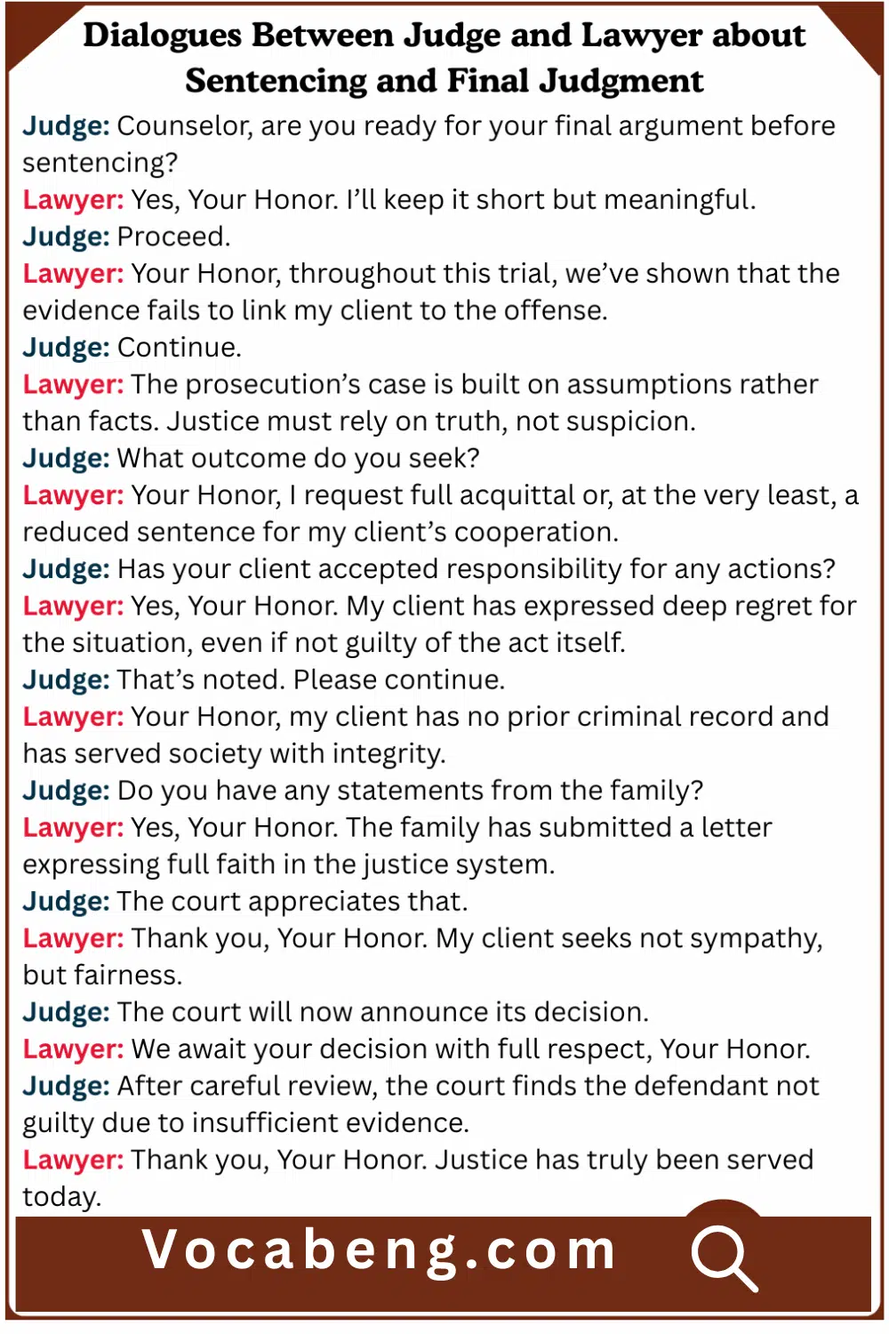 Dialogues Between Judge and Lawyer about Sentencing and Final Judgment