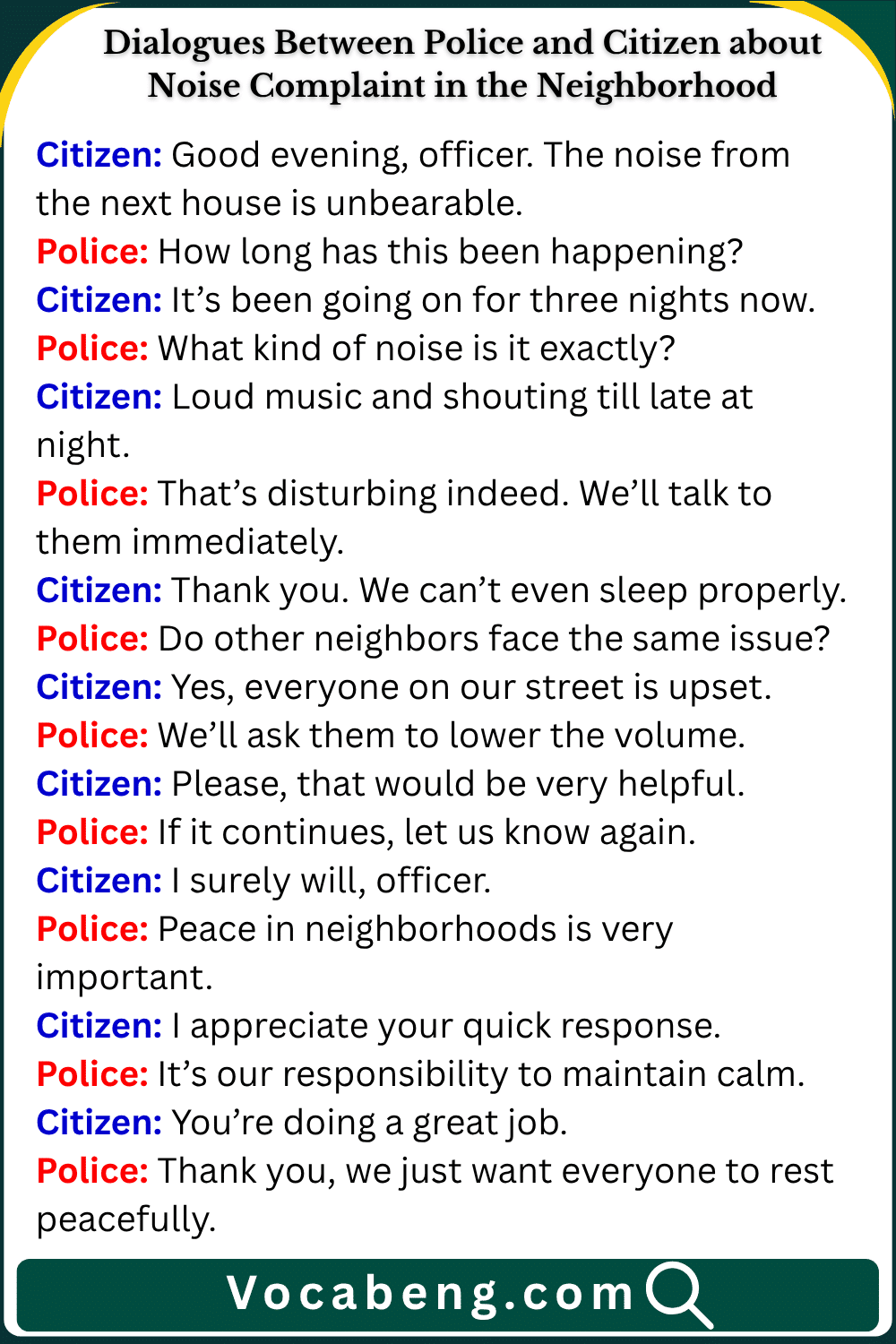 Dialogue about Noise Complaint in the Neighborhood