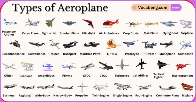 Different Types of Aeroplanes with Names and Pictures