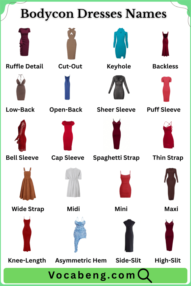 Differnt Forms Types of Bodycon Dresses Names in English and Pictures - vocabeng.com