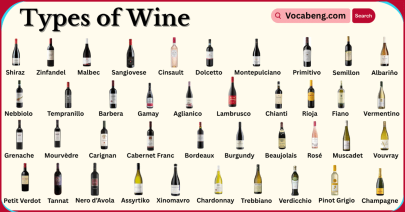 Different Types of Wine with Names in English with Their Pictures
