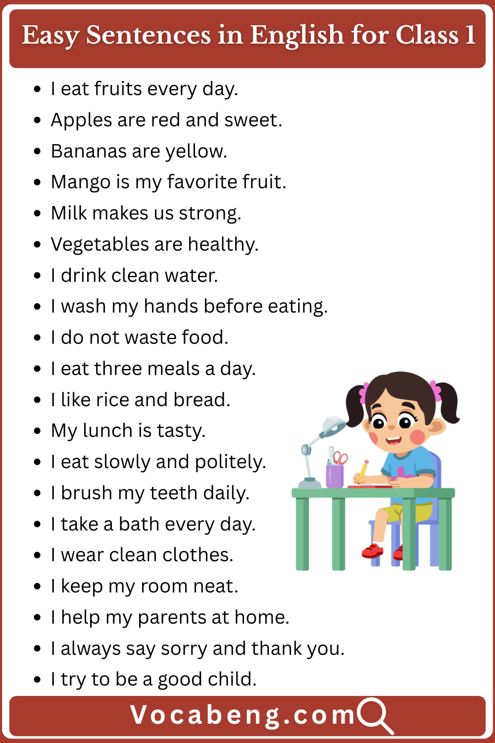 Easy Sentence in English for Class One
