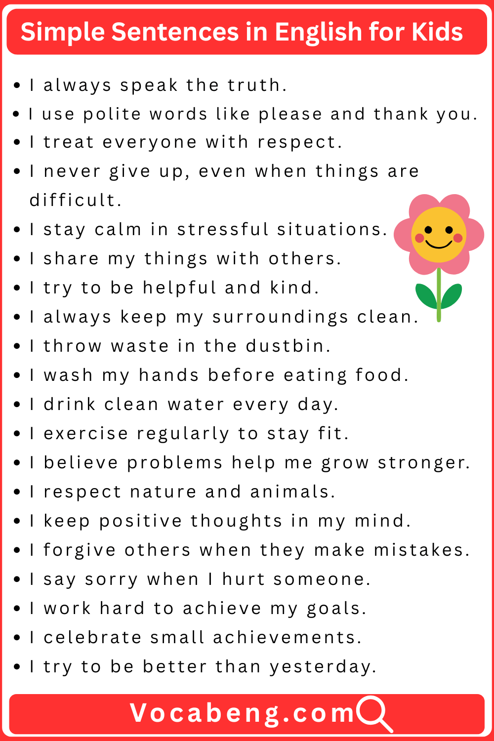 English Sentences for 6th grade Kids