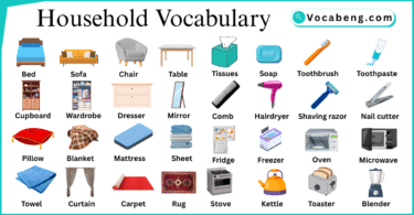 Household vocabulary in English with their Pictures