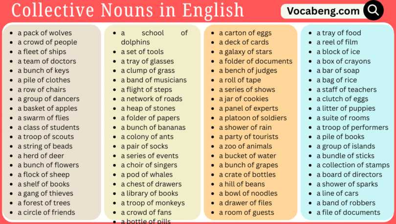 List of 99 Collective Nouns in English with Pictures format