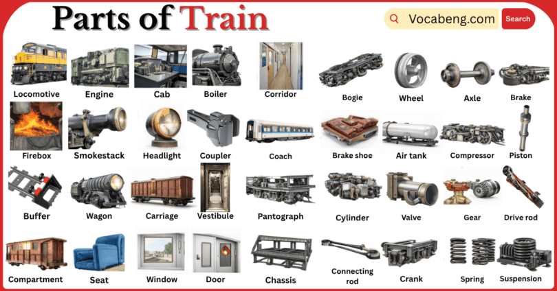 Parts of Train with Names in English with Pictures