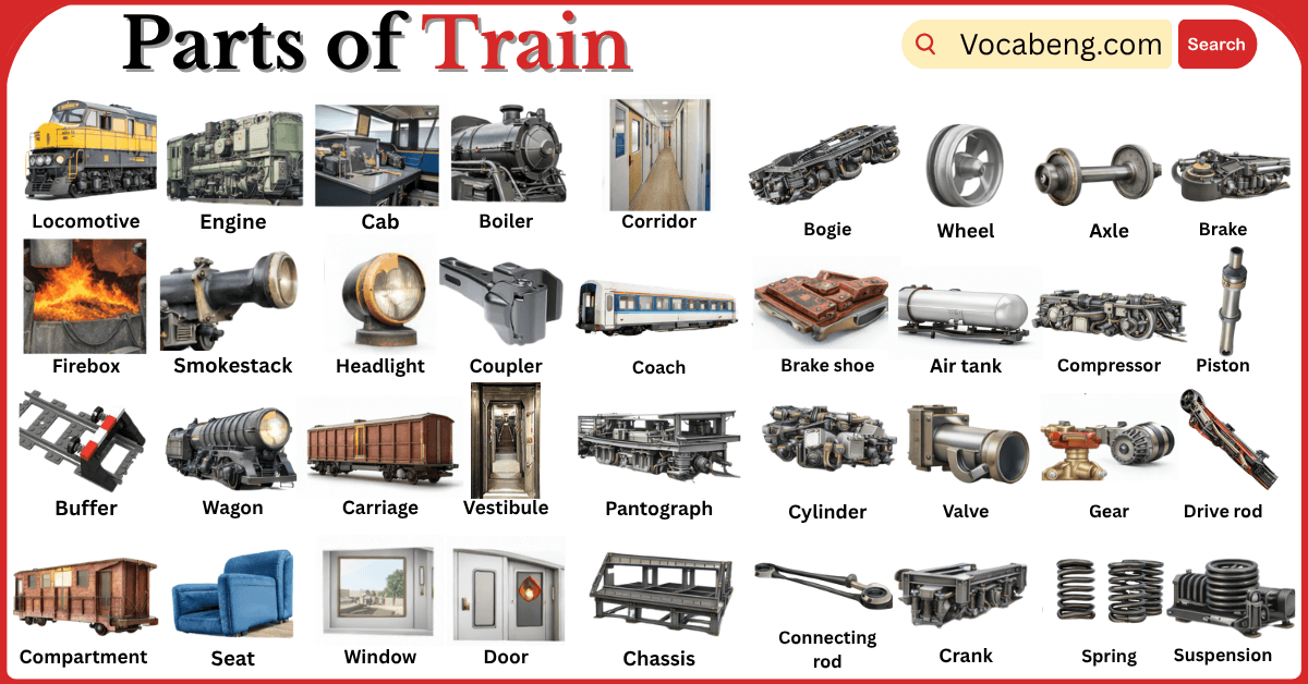 Parts of Train with Names in English with Pictures - vocabeng.com