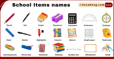 School Items names for kids in English with Picture