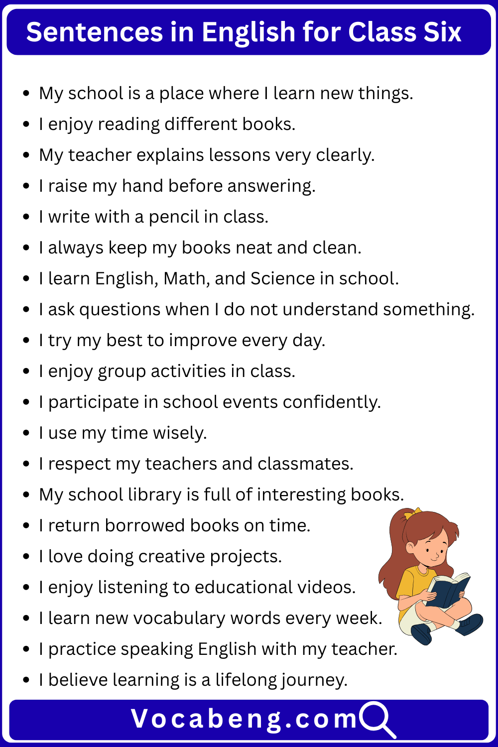 Sentences in English for Class Six