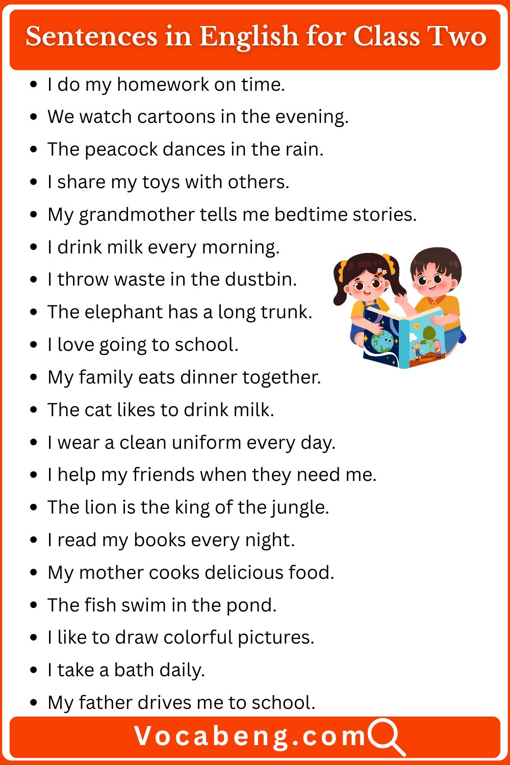 Sentences in English for Class Two