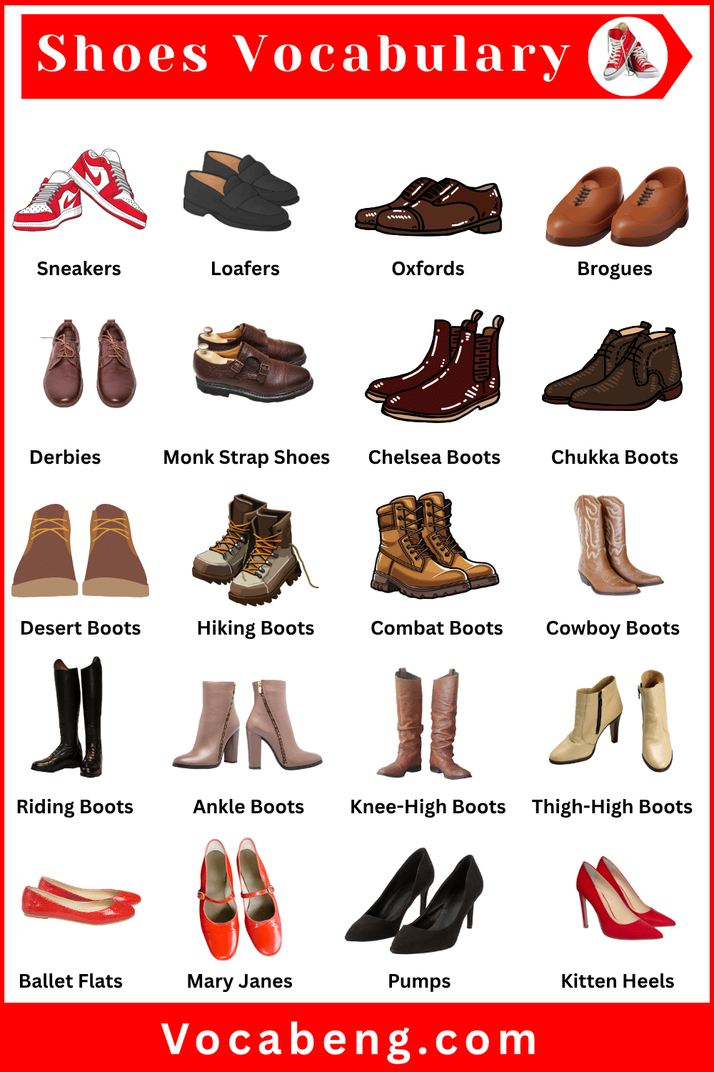 Shoes Vocabulary words English with Pictures