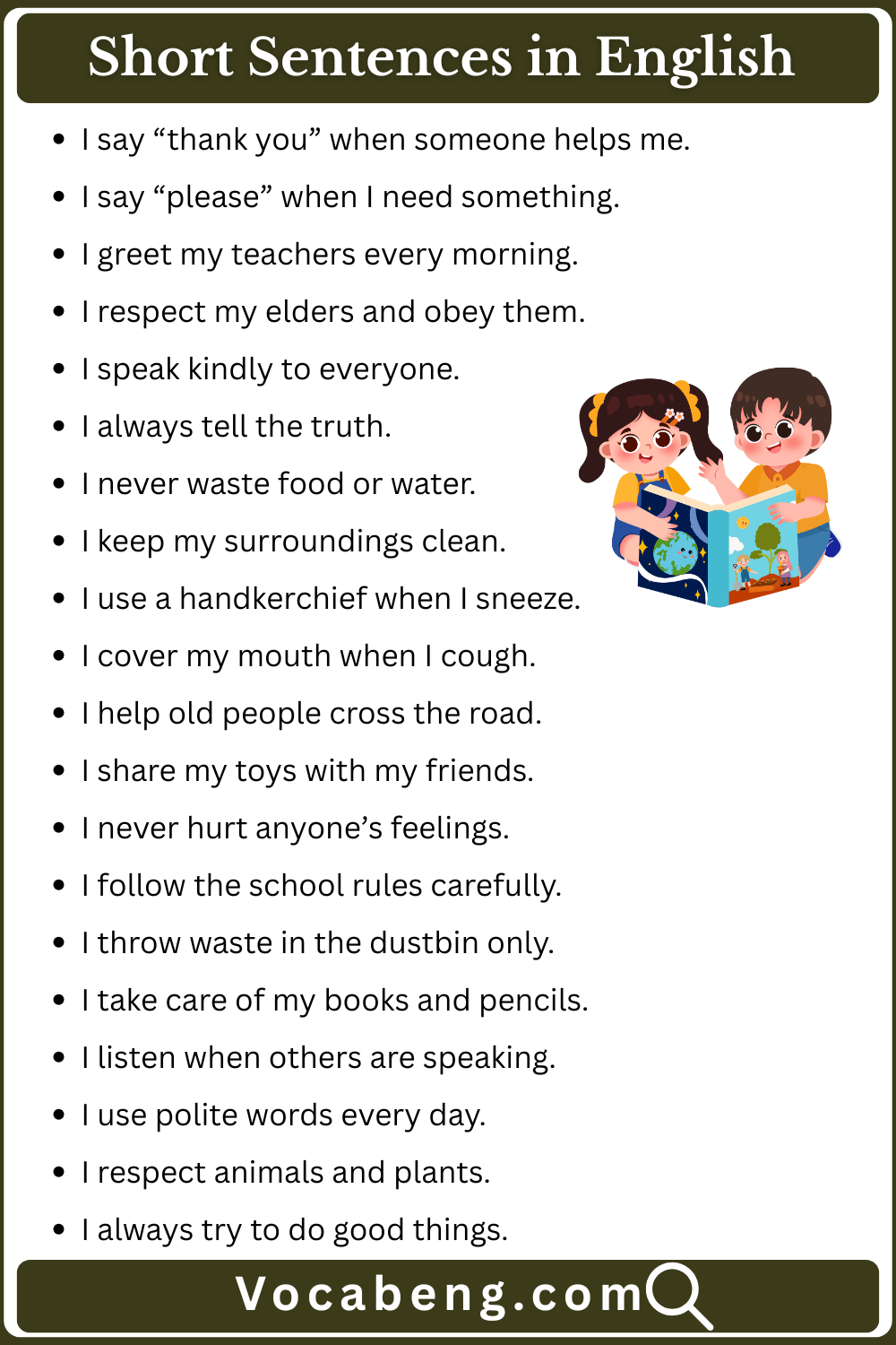 Short Sentence for 3rd grade kids