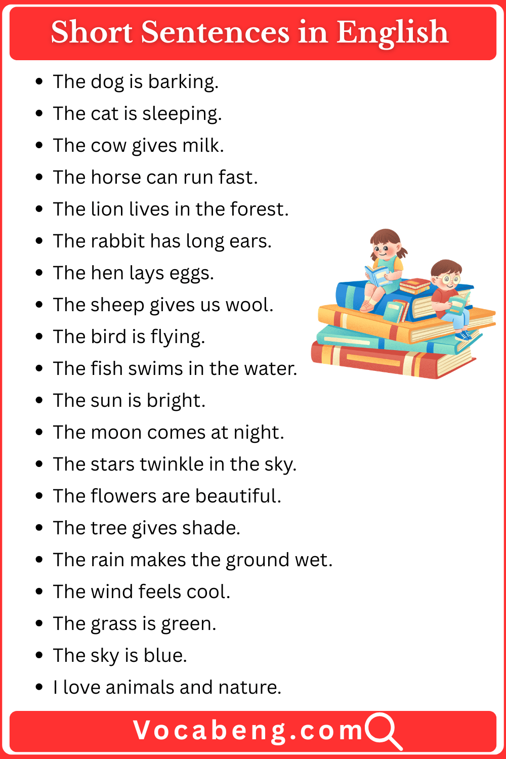 Short Sentences in English for kids