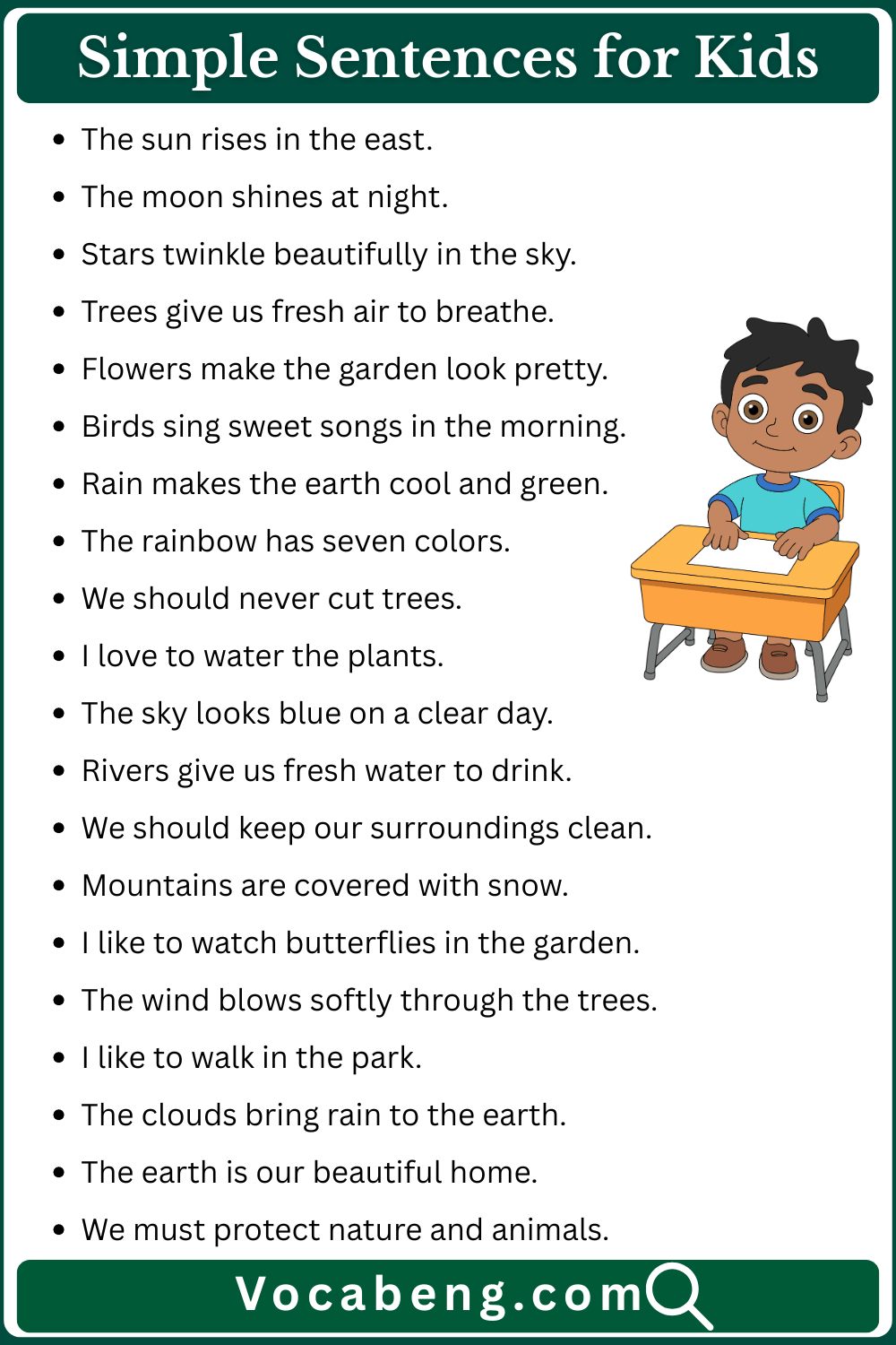 Simple Sentences in English for 4th grade Kids