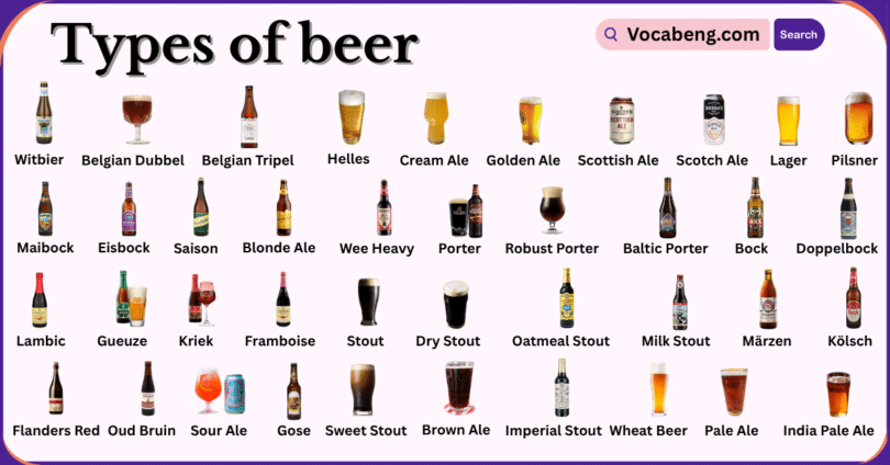Types of Beer with Names in English and Pictures