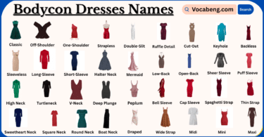 Types of Bodycon Dresses Names in English and Pictures