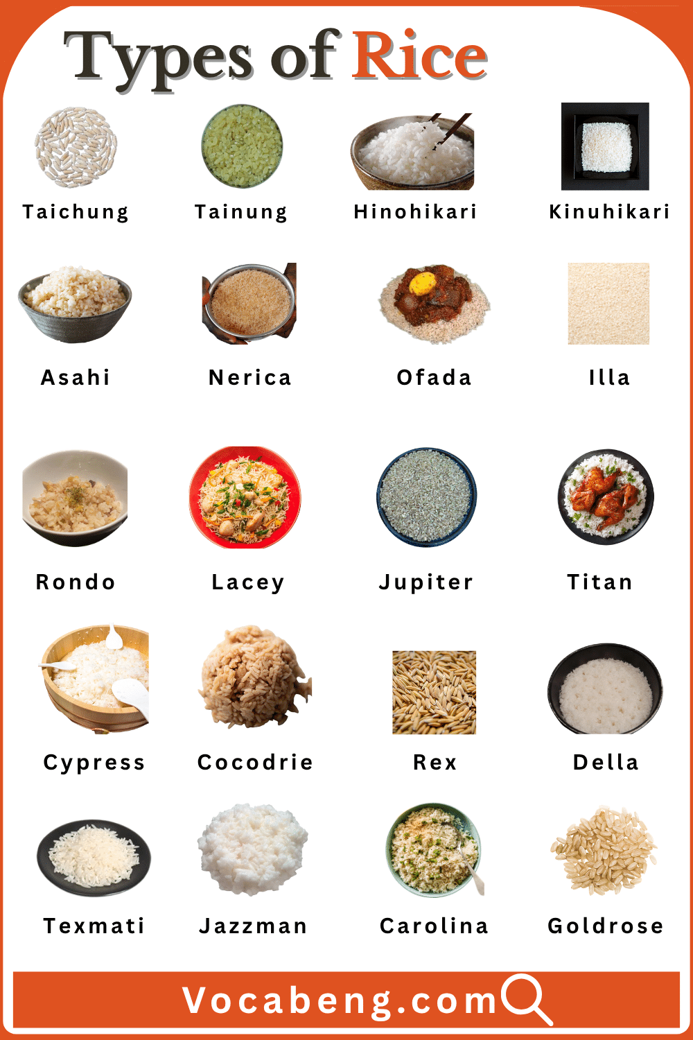 Types of Popular Rice in English and Pictures