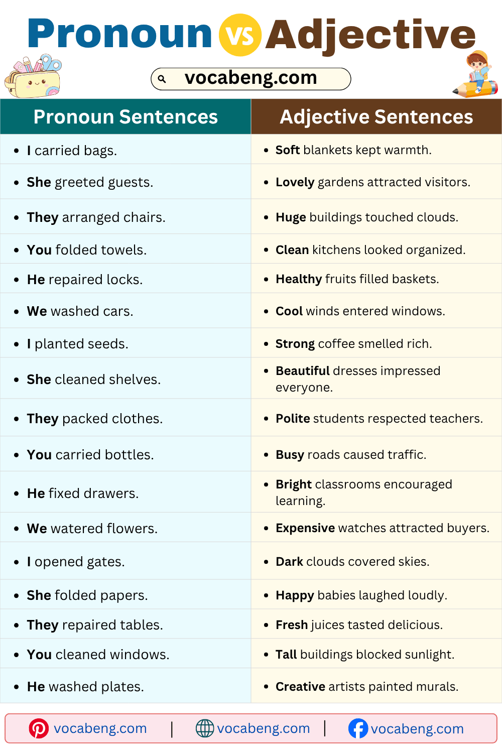 Common Pronoun vs Adjective Examples Sentences for Beginners