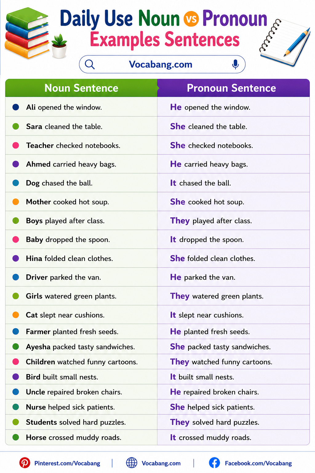Daily Use Noun vs Pronoun Examples Sentences