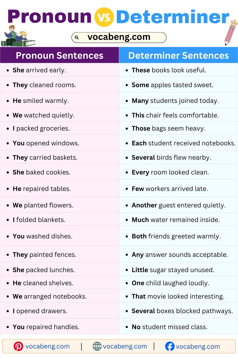 Daily Use Pronoun vs Determiner Examples Sentences