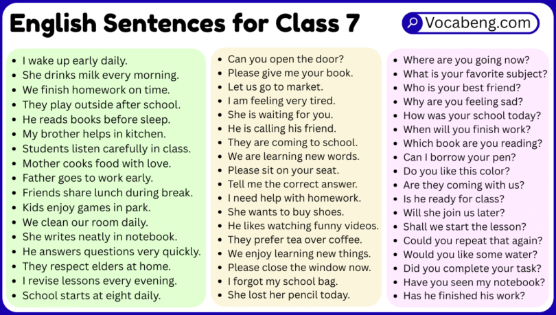 English Sentences for Class 7 with Their Pictures