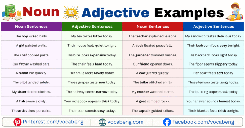 Noun vs Adjective Example Sentences in English with Pictures