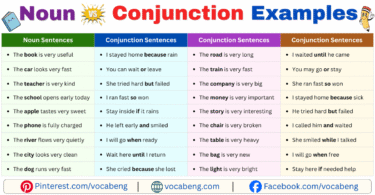 Noun vs Conjunction Example Sentences in English with Pictures