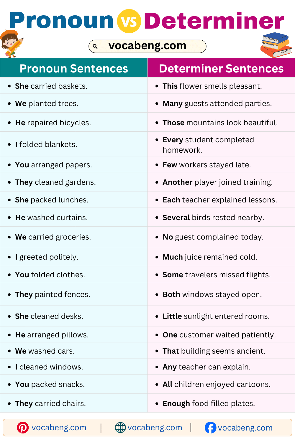 Pronoun and Determiner Examples Sentences in English