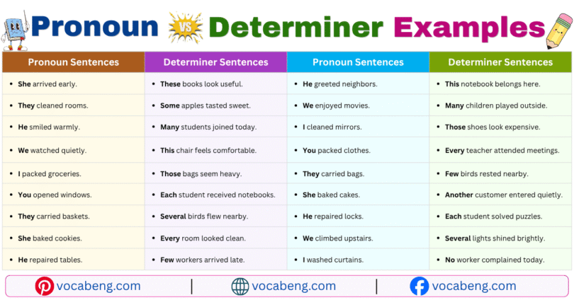 Pronoun vs Determiner Example Sentences in English with Pictures