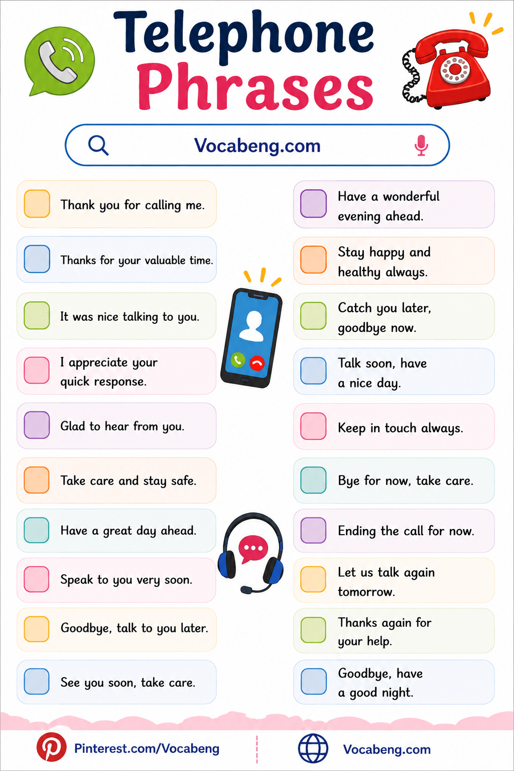 Telephone phrases for students in English
