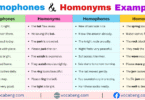 100 Homophones vs Homonyms Examples Sentences in English with Pictures