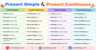 Present Simple and Present Continuous Example Sentences in English with Pictures