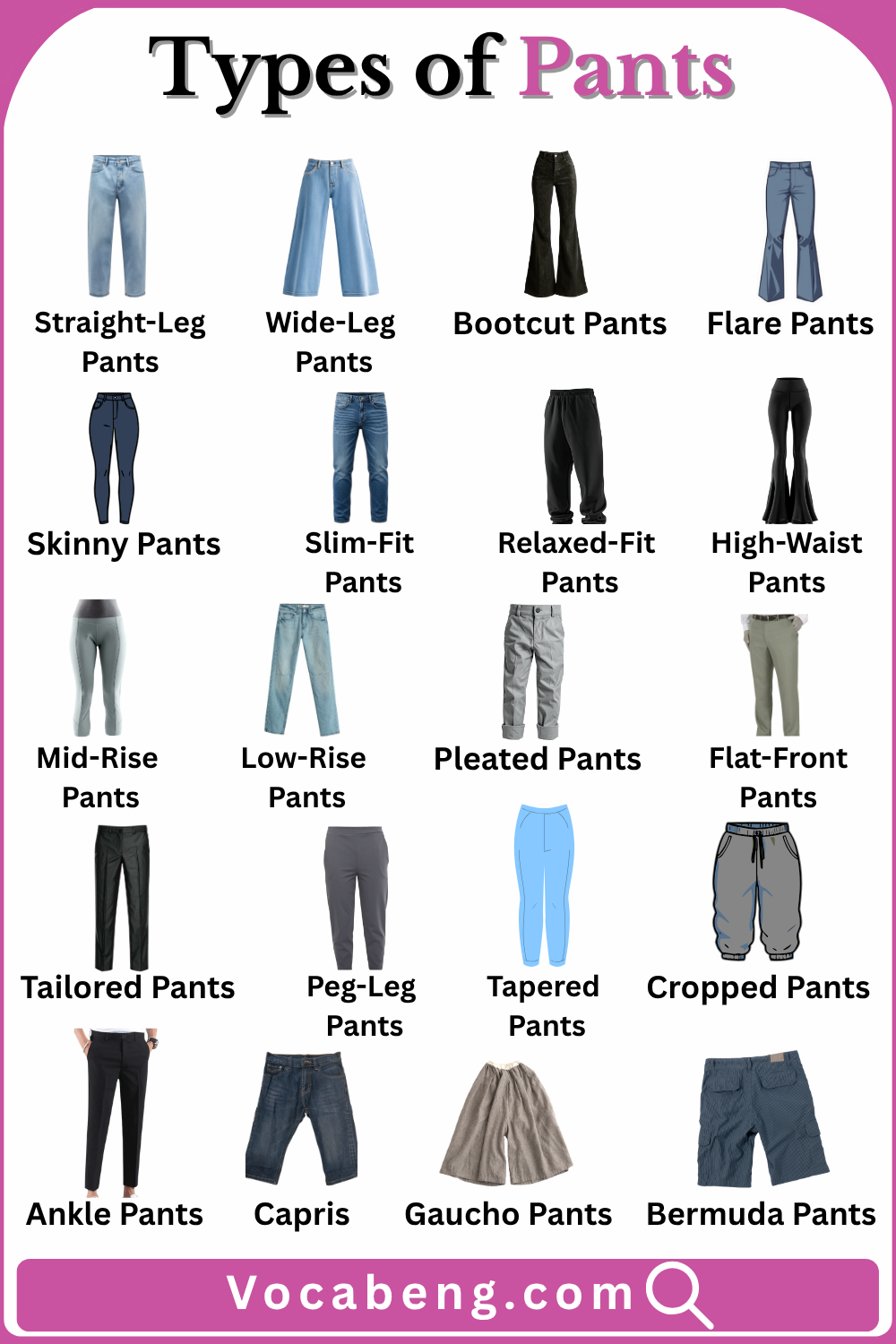 Different Types of Pants with Names and their Pictures