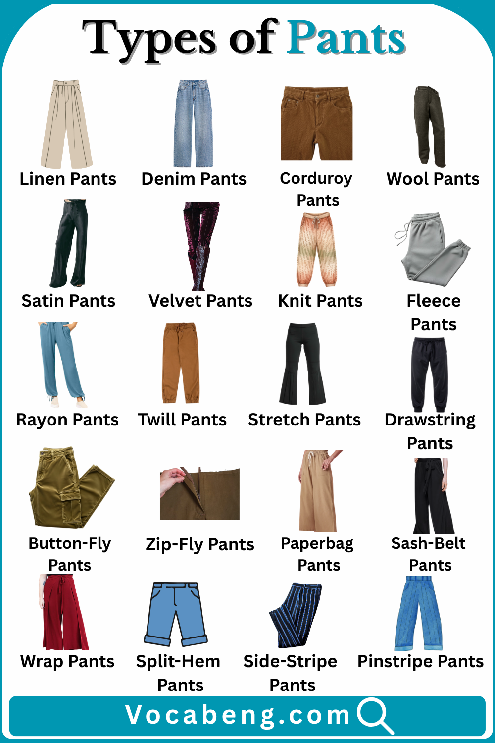 Pants names in English with Pictures