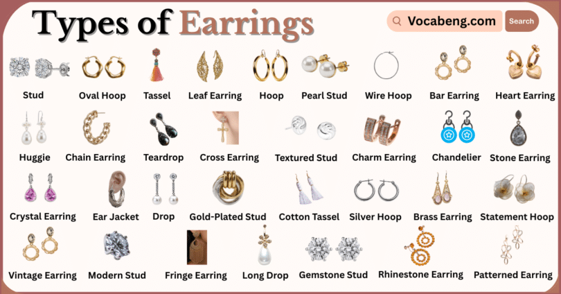 Types of Earrings with Names in English with Pictures