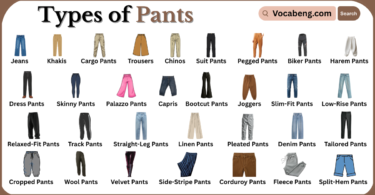 Types of Pants with Names in English with Pictures